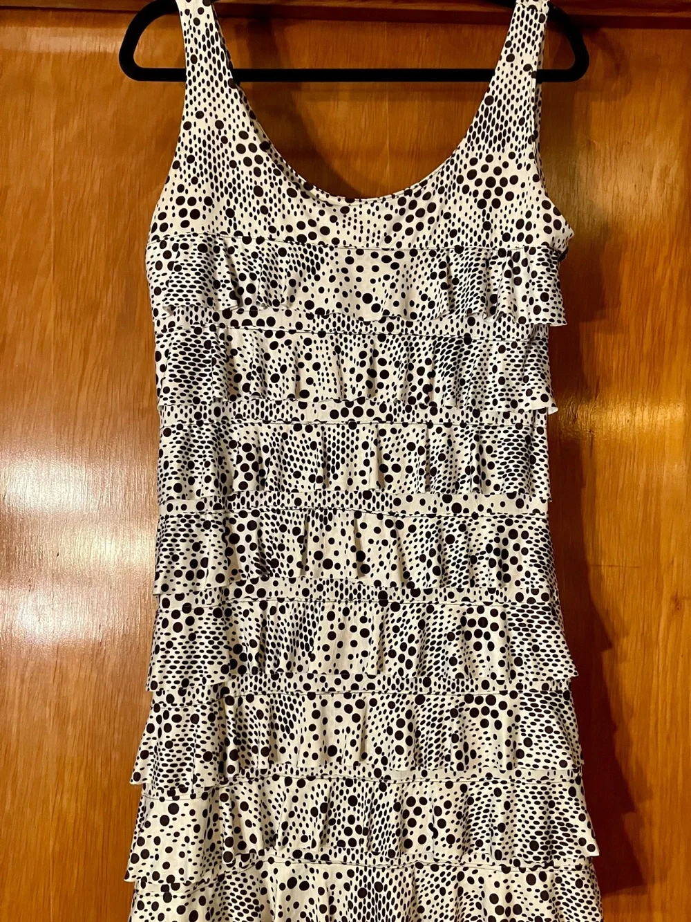 Sleeveless Black & White Polka Dot Mini Dress - Picture 5 of 6